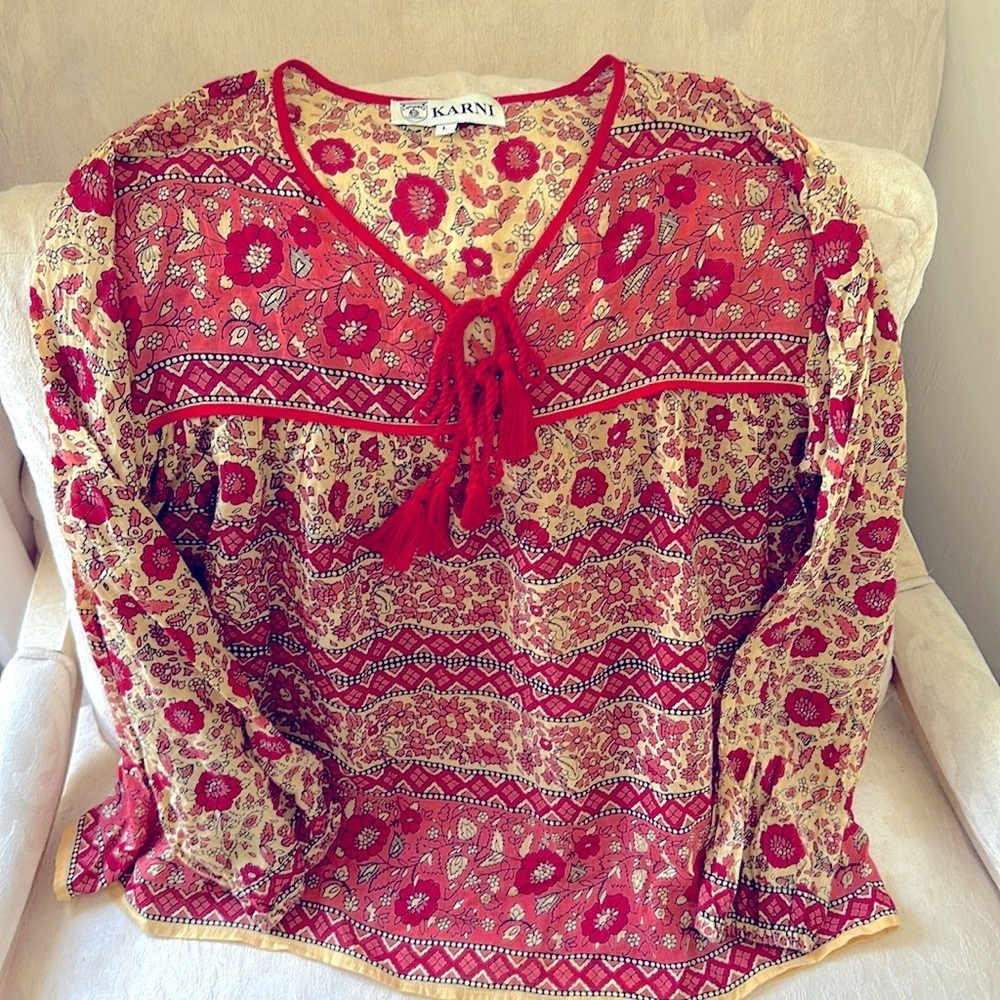 KARNI BOHEMIAN HAND‎ BLOCKED PRINTED TAN AND RED​​​